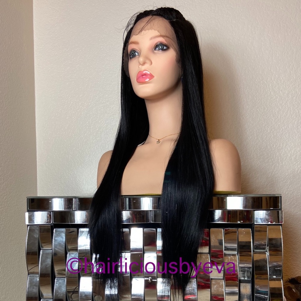Braided straight wig lace front black 26 inch long